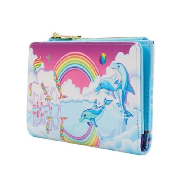 Loungefly Lisa Frank Unicorn Reflection Dolphin Rainbow Hearts Flap Wallet - Picture 3 of 8